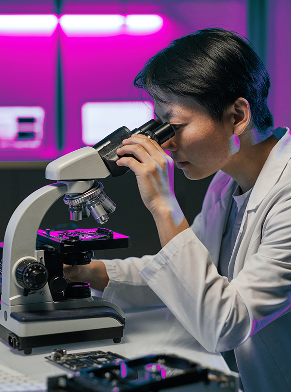 Person seing microscope